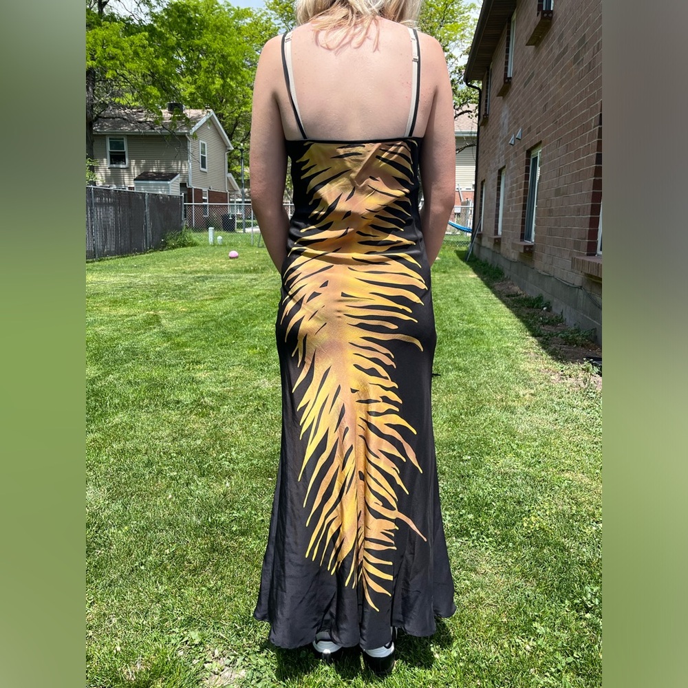 Vintage Y2K 100% silk Tiger maxi dress & shawl black flowy long goth S-M - Picture 3 of 10
